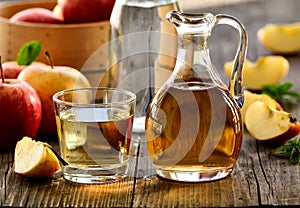 Organic apple cider vinegar in a bottle photo