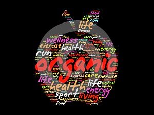 Organic apple word cloud collage