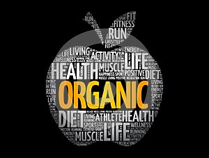 Organic apple word cloud collage, health concept