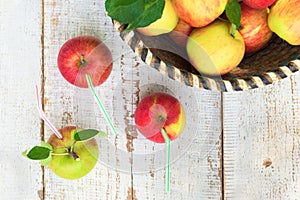 Organic apples in basket, healthy lifestyle concept