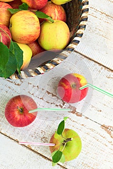 Organic apples in basket, healthy lifestyle concept