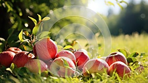 Organic Apples In Summer Grass