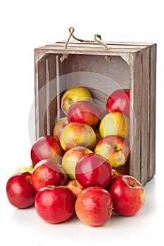 Organic apples in wooden box