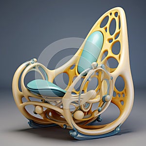 Organic Architecture: Octopus Rocking Chair In Light Gold And Cyan