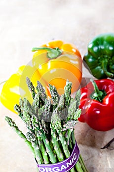 Organic Asparagus on Blurred Background With Copy Space