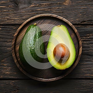 Organic avocado presented elegantly on a rustic wooden table