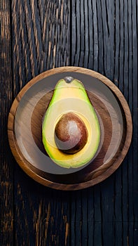 Organic avocado presented elegantly on a rustic wooden table