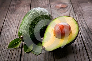 Organic avocado presented elegantly on a rustic wooden table