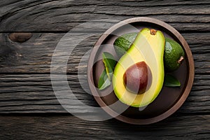 Organic avocado presented elegantly on a rustic wooden table