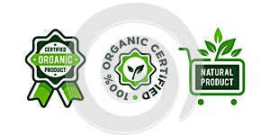 Organic badge vector. certified organic Set of labels and stickers for green organic food and drink, and natural product.