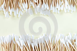 Organic bamboo cotton swabs frame top view