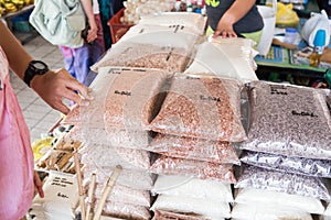 Organic Bario rice retailed at market stall in Miri, Sarawak photo