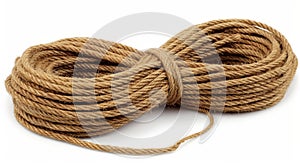 Organic beauty neatly coiled hemp rope showcasing natural fibers on clean white background