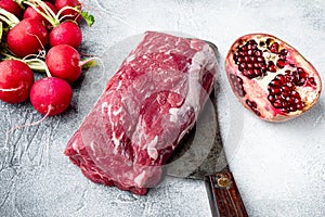 Organic beef meat raw steak, Filet mignon cut, on gray stone background