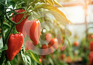 Organic bell pepper cultivation in greenhouse with copy space