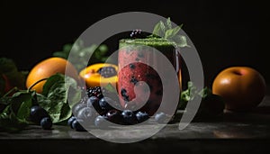 Organic berry smoothie, a refreshing summer drink for healthy eating generated by AI