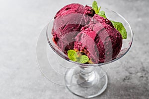 Organic Berry Sorbet Ice Cream Balls in Cup Ready to Eat.