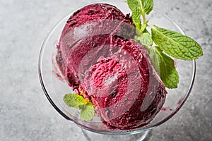 Organic Berry Sorbet Ice Cream Balls in Cup Ready to Eat. photo