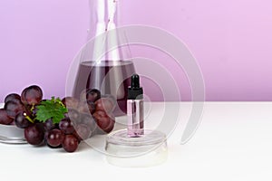 Organic bio grape cosmetics. Extract, grape seed oils, serum. Abstract cosmetic laboratory