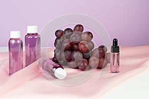 Organic bio grape cosmetics. Extract, grape seed oils, serum. Abstract cosmetic laboratory