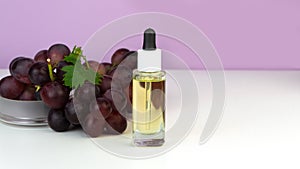 Organic bio grape cosmetics. Extract, grape seed oils, serum. Abstract cosmetic laboratory