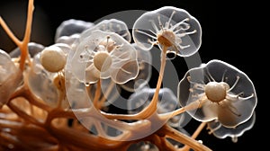 Organic Biomorphic Jelly Flowers: Delicate Scientific Illustrations On Black Background