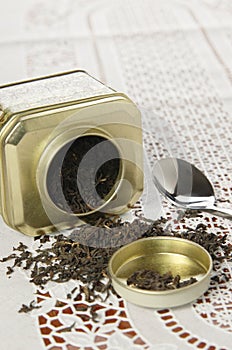 Organic black tea in metal can