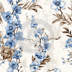 Organic Blue Floral Wallpaper With Realistic Color Schemes