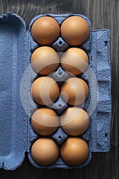 Organic brown chicken eggs in carton