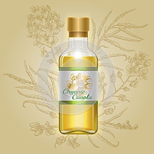 Organic canola, mustard oil in glass bottle
