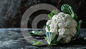 Organic cauliflower on dark rustic background