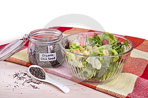 Organic chia seeds with salad healthy meal loaded with antioxidant