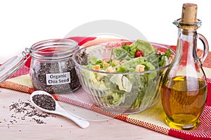 Organic chia seeds with salad healthy meal loaded with antioxidant