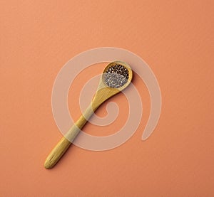 Salvia hispÃÂ¡nica - Organic chia seeds in the wooden spoon photo