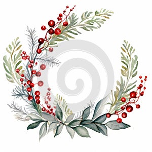 Organic Christmas Wreath Watercolor Clipart - Naturalistic Illustration