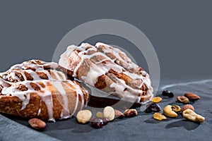 Organic cinnamon rolls with nuts and fruit