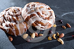 Organic cinnamon rolls with nuts and fruit