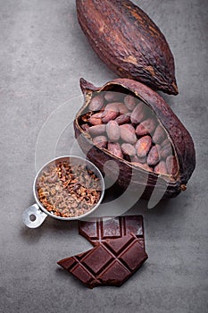 Organic cocoa beans. Ingredient for preparation chocolate