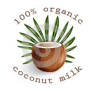 Organic cococnut milk vector banner or sticker