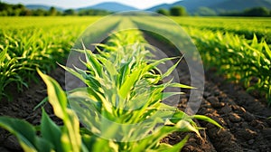 Organic corn field single stalk rows