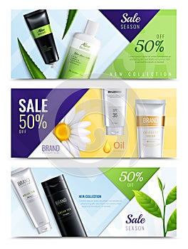 Organic Cosmetics Ingredients Realistic Banner Set