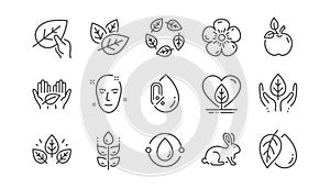 Organic cosmetics line icons. No alcohol, synthetic fragrance, fair trade. Linear set. Vector