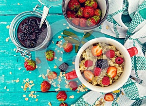 Organic cottage cheese with blackberry, strawberry and raspberry