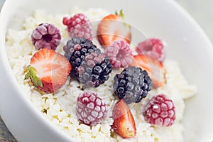 Organic cottage cheese with blackberry, strawberry and raspberry