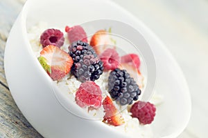 Organic cottage cheese with blackberry, strawberry and raspberry