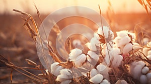 Organic cotton farm harvesting white bolls for textile industry, sustainable practice