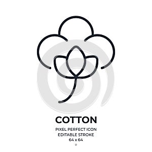 Organic cotton flower editable stroke outline icon isolated on white background flat vector illustration. Pixel perfect. 64 x 64