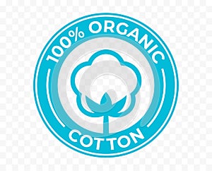 Organic cotton flower icon, 100 natural certificate vector logo. Cotton flower for eco bio organic textile and cosmetic products