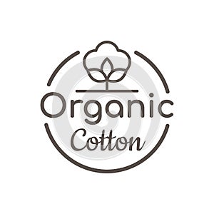 Organic cotton line vector label