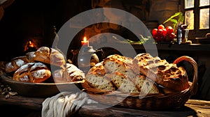 Organic and Crusty Bread in Rustic Kitchen